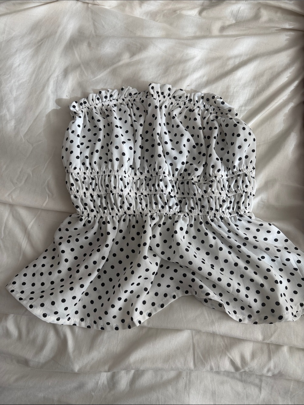 Fashion Nova White Black Polka Dot Smocked Peplum Top